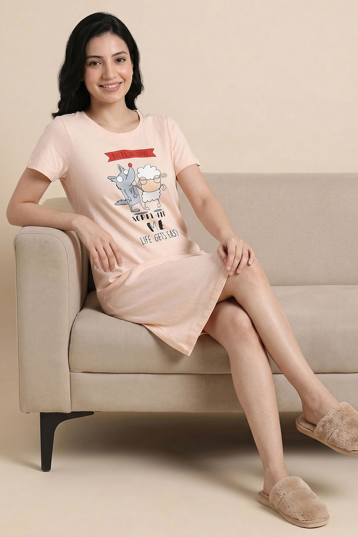 Zivame Farm Lore Knit Cotton Knee Length Nightdress - Silver Peony — image 4